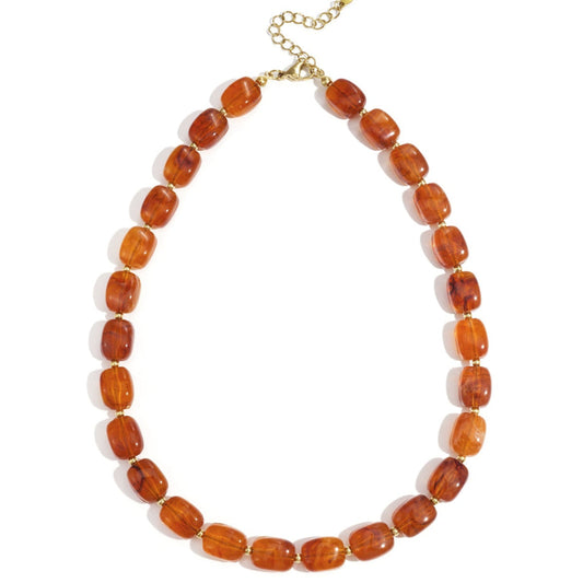 Amber Kralenketting – Acryl met Goudkleurige Details