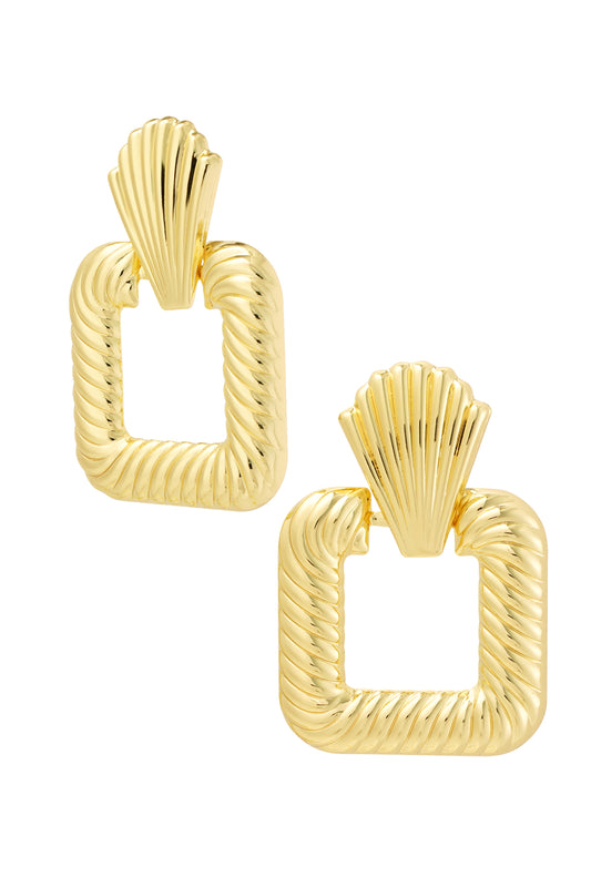 Gouden Metaal Oorbellen – Vintage Vierkant met Schelp