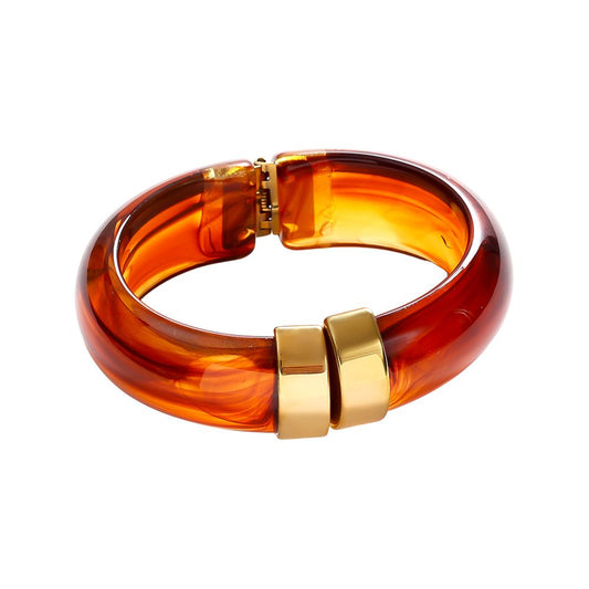 Amber Bangle goudkleurige minimalistische RVS armband met amberkleurige details