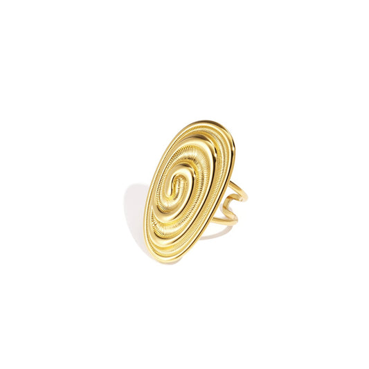 Goudkleurig roestvrijstalen ring. Maxiring, chunky. Gioiastore.