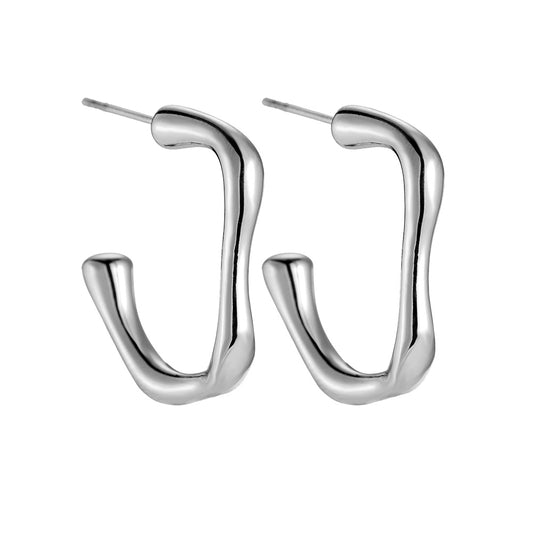 Nola hoops zilver RVS oorbellen. Organische oorbellen - Gioia store