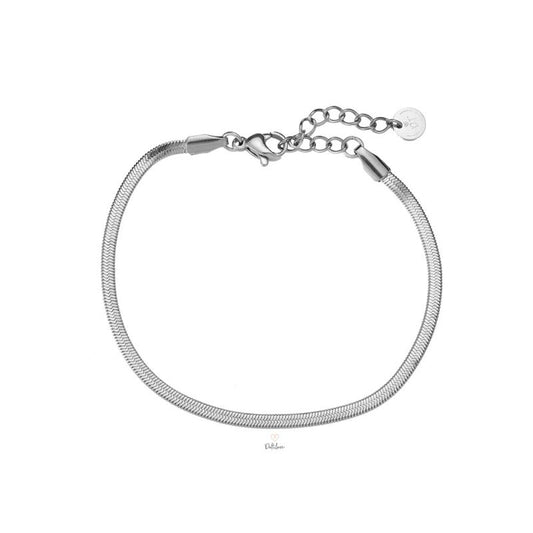 Minimalistische snake chain armband van zilverkleurig RVS. Glad, flexibel en perfect voor dagelijks gebruik. Ontdek de Snake Chain Bracelet van Gioia.