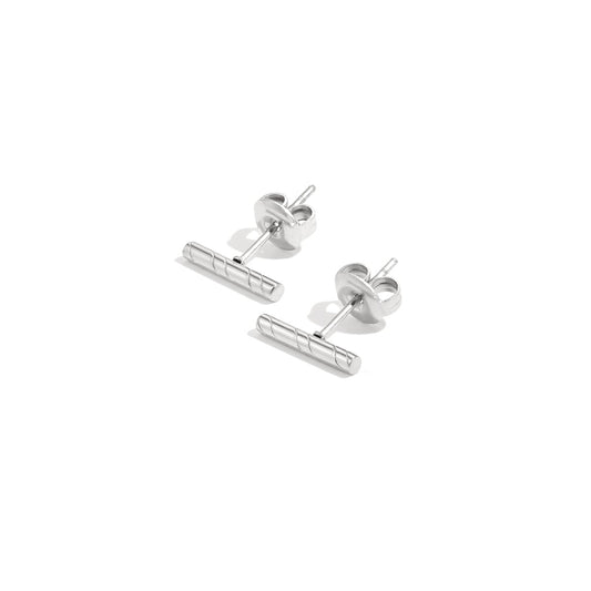 Minimalistische RVS staaf oorbellen met reliëf – Lina textured bar earrings