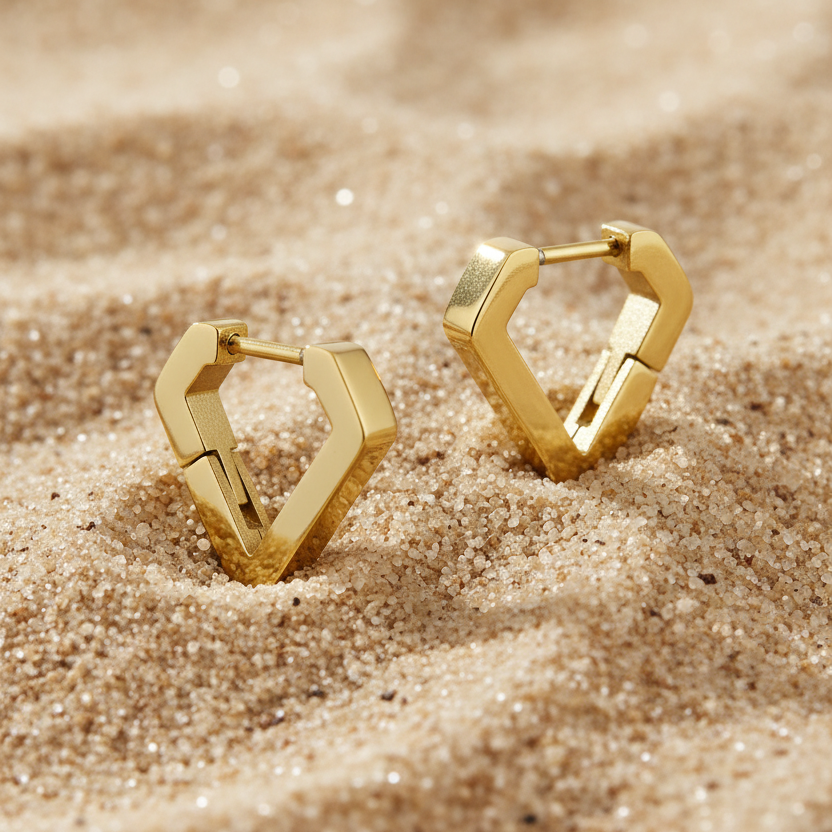 Diana oorbellen goud – V-punt vorm op zand