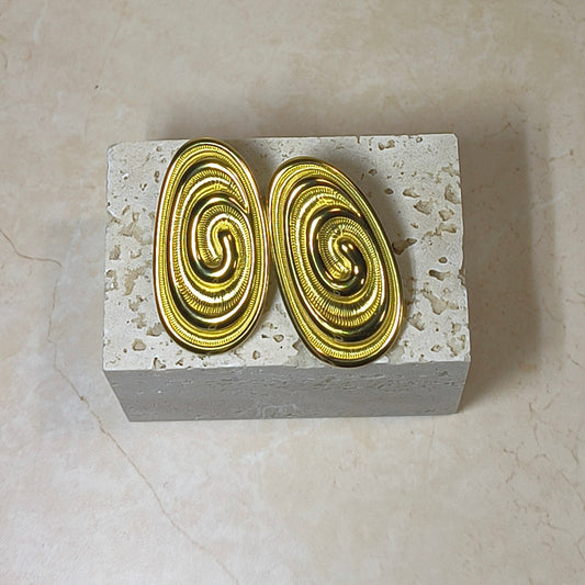 Gouden RVS oorbellen – Organische Ovalen Statement Studs