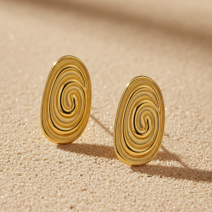 Spiraal oorbellen goud – Pinterest productfoto